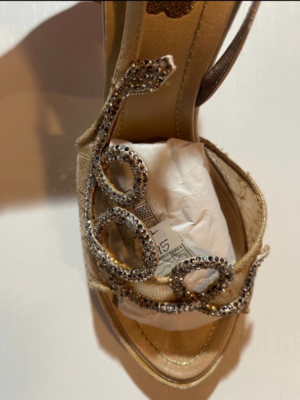 Gold Embellished Slingback Sandals with Crystal Accents - Picture 7 of 12